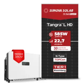 Gerador de Energia Solar On Grid Chint Power Telhado Fibro Parafuso Madeira SGF 105,3KWP SUNOVA N-TYPE MONO 585W SCA 100KW 9MPPT TRIF 380V