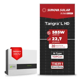 Gerador de Energia Solar On Grid Chint Power Telhado Fibro Parafuso Metal SGF 22,23KWP SUNOVA N-TYPE MONO 585W SCA 20KW 2MPPT TRIF 380V