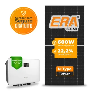 Gerador de Energia Solar On Grid Sungrow Telhado Fibro Parafuso Metal SGF 4,80KWP ERA N-TYPE MONO 600W SG RS-L 5KW 2MPPT MONO 220V